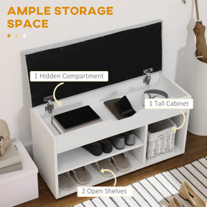 Banc à chaussures avec coussin rembourré et rangement dissimulé, blanc