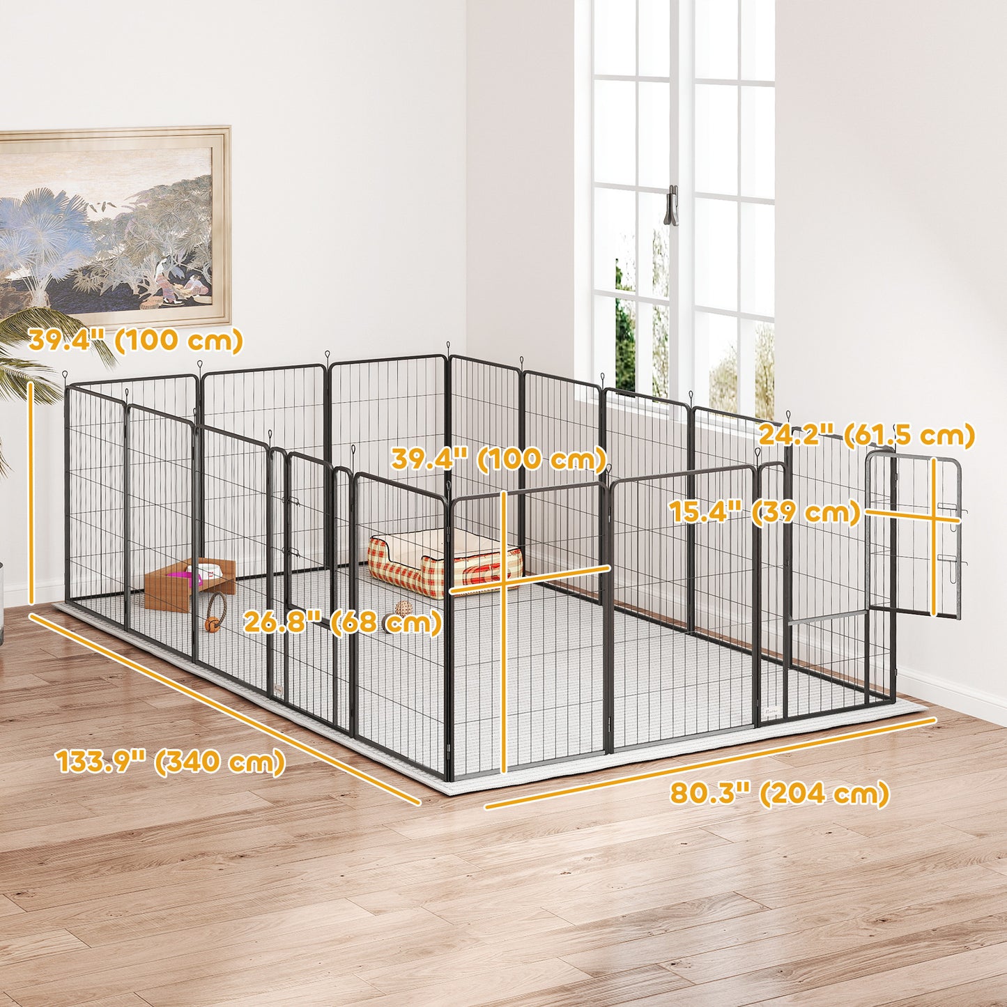16-Panel Dog Playpen with Straps, Portable & Self-Assembly, for Large Dogs, 99cm Height