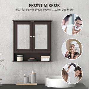 Armoire à pharmacie avec miroir et portes doubles, marron foncé