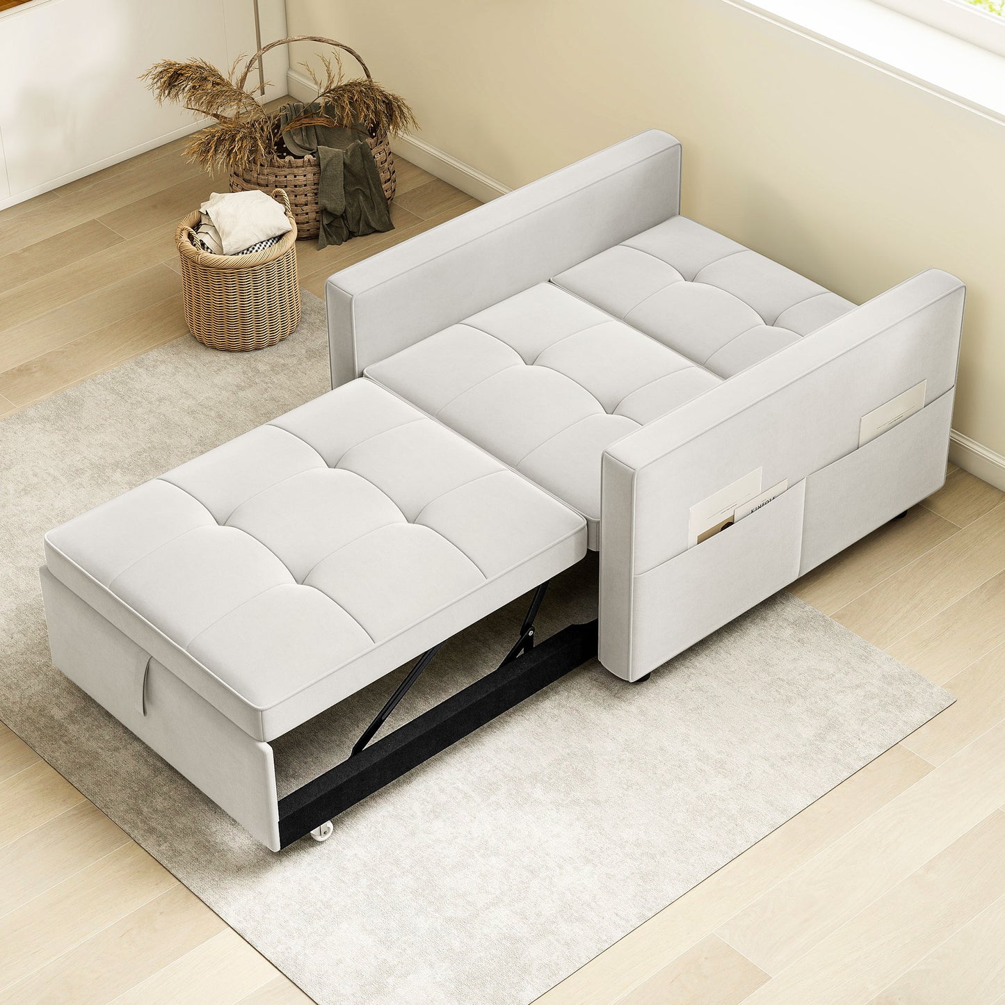 Fauteuils-lits avec port USB, dossier réglable en velours, blanc crème