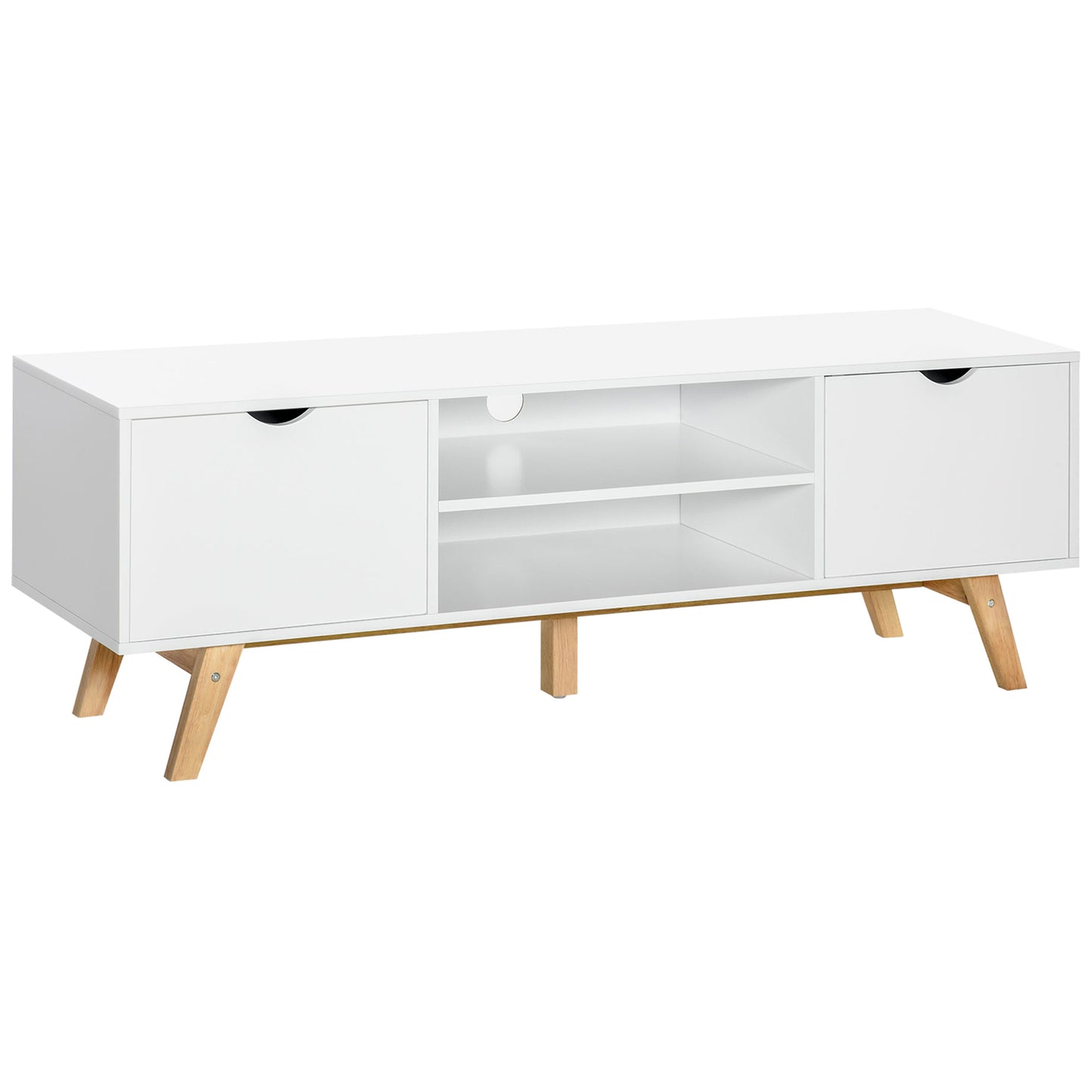 Meuble TV moderne en bois avec 2 tiroirs de rangement pour téléviseurs jusqu'à 65 pouces, blanc