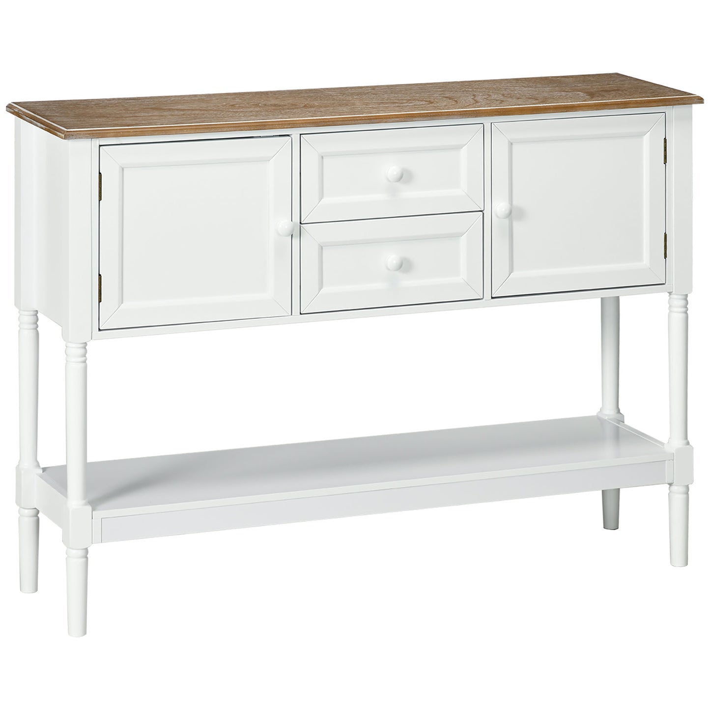 Console vintage avec 2 tiroirs et rangements, blanche