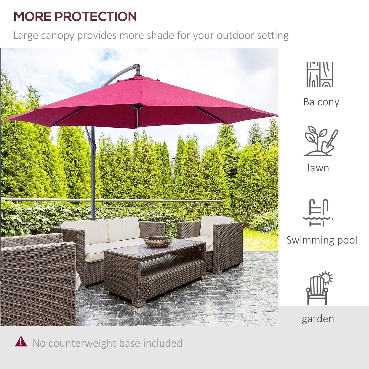 Outsunny Deluxe 10' Patio Umbrella, Offset Hanging Umbrella with Crank, Cross Base, Wine Red