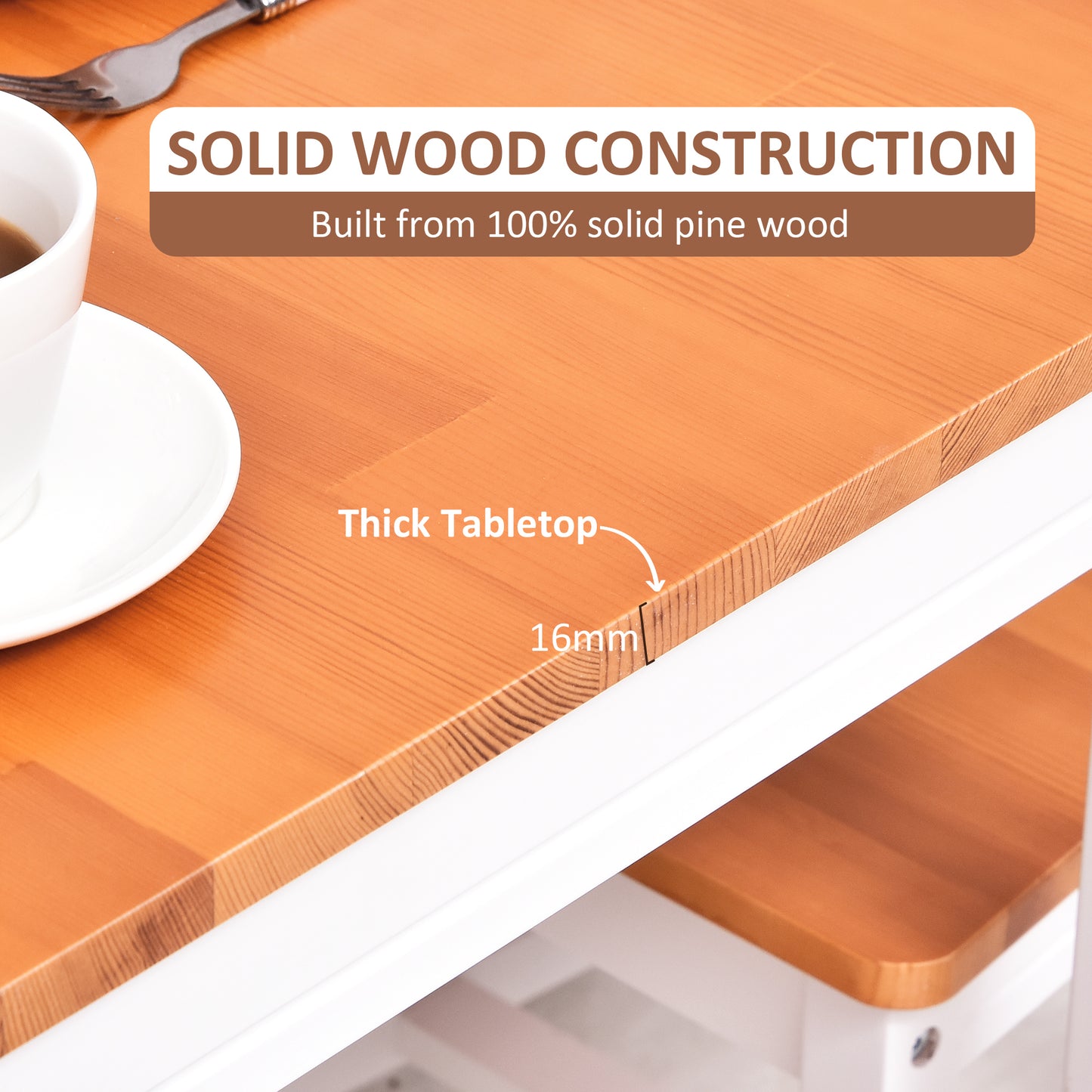 4 Person Pine Dining Set with High Back Chairs, White and Natural Wood