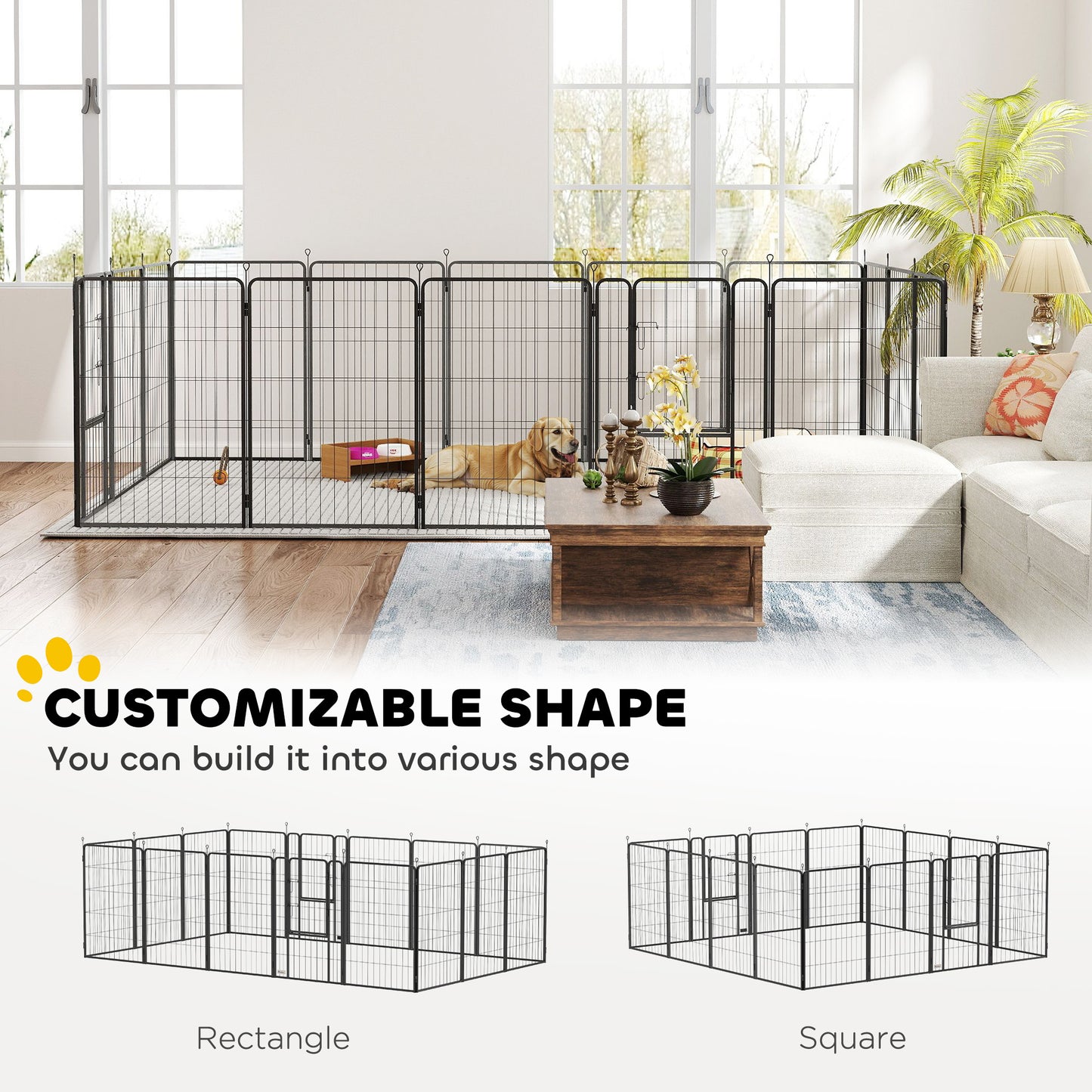 16-Panel Dog Playpen with Straps, Portable & Self-Assembly, for Large Dogs, 99cm Height