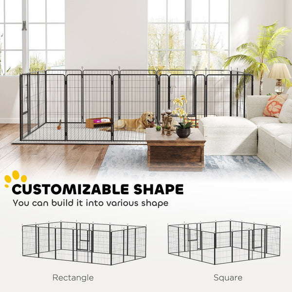 16-Panel Dog Playpen with Straps, Portable & Self-Assembly, for Large Dogs, 99cm Height