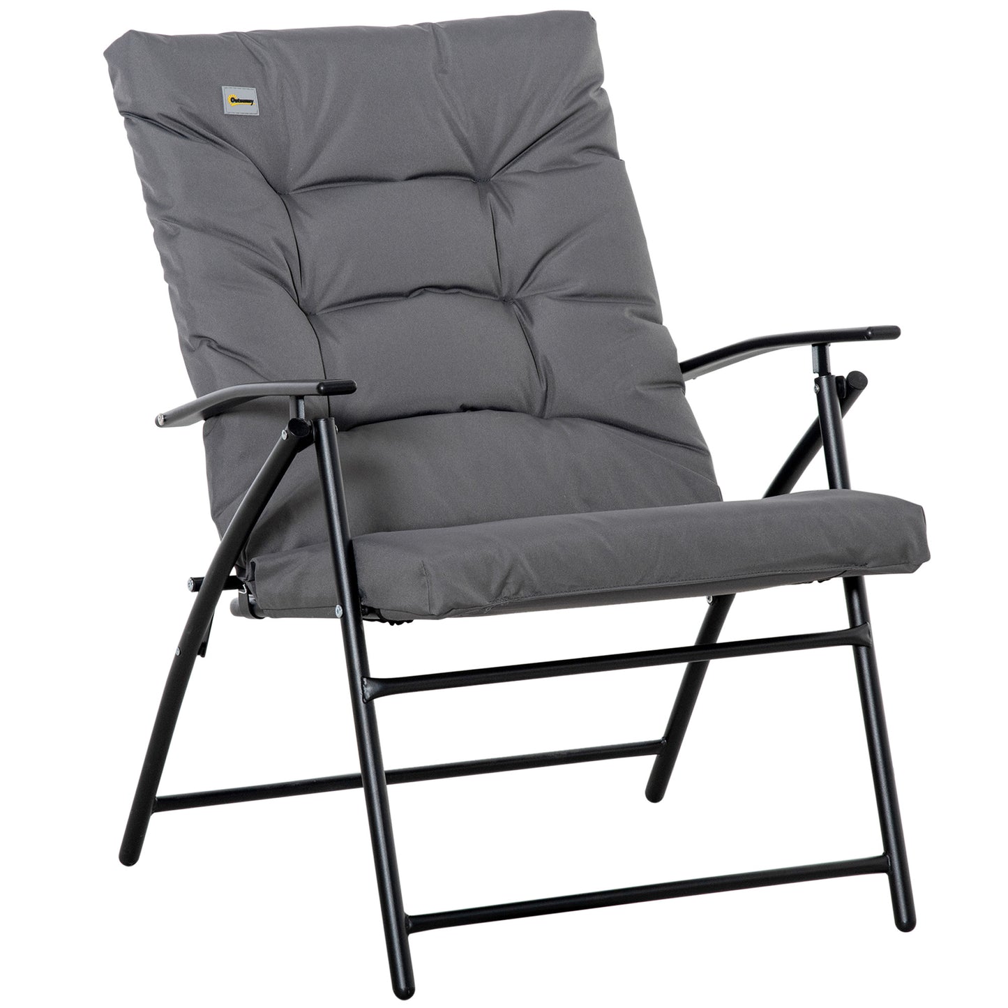 Chaise pliable inclinable en tissu avec accoudoirs, structure en métal, gris
