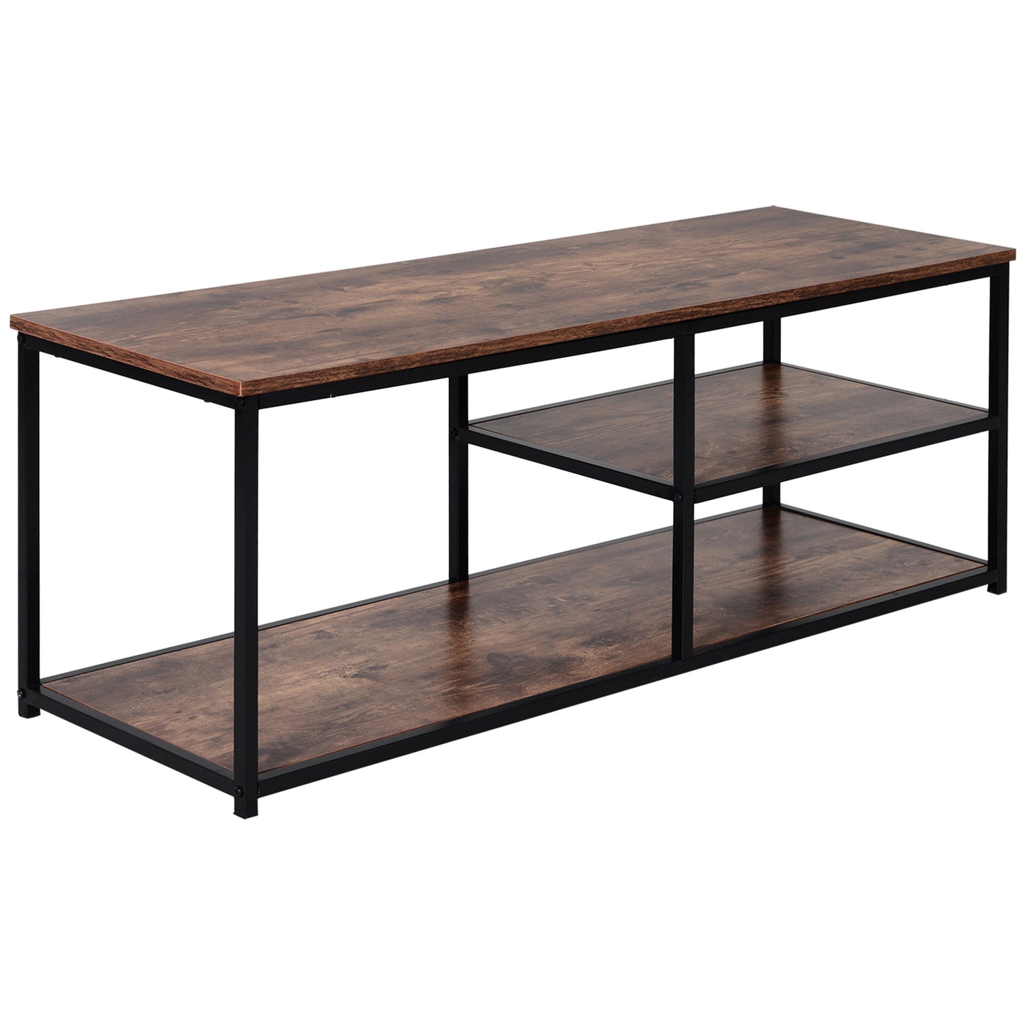 HOMCOM Industrial TV Stand for TVs up to 55 inches, TV Cabinet with Storage Shelves, Metal Frame, Media Console for Living Room, Rustic Brown