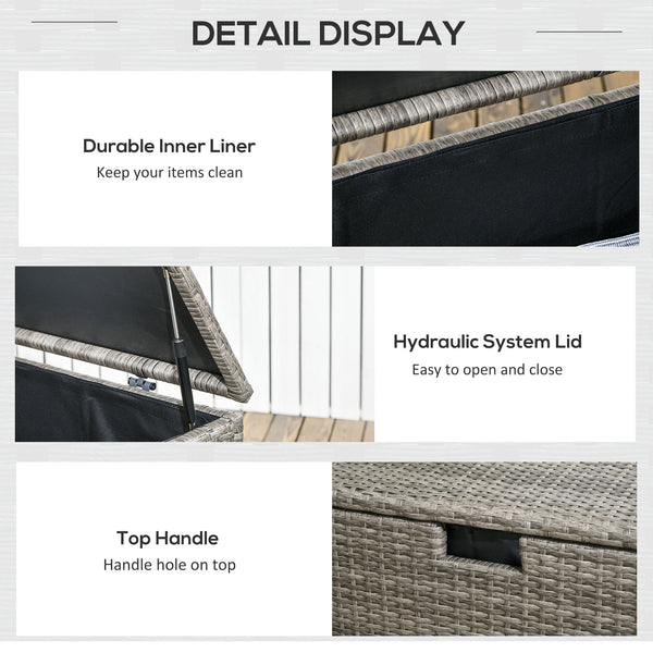 Coffre de rangement extérieur 113 gallons en rotin, gris mélangé