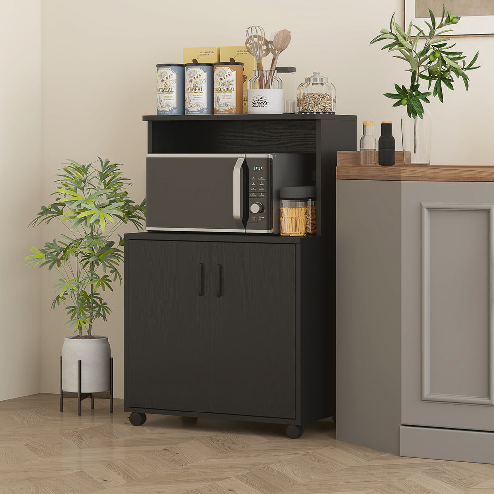 Black microwave trolley on wheels