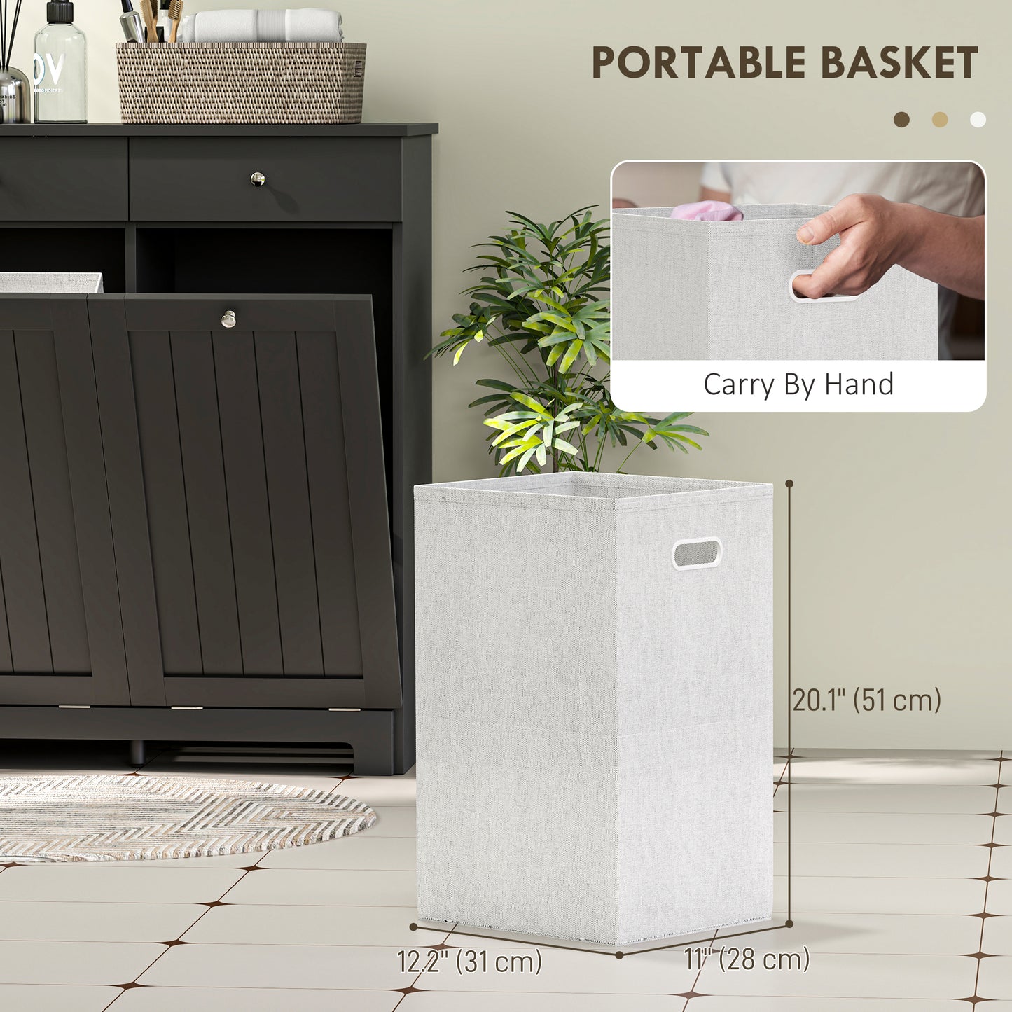 Tilting laundry basket cabinet with 2 baskets and 2 drawers, black