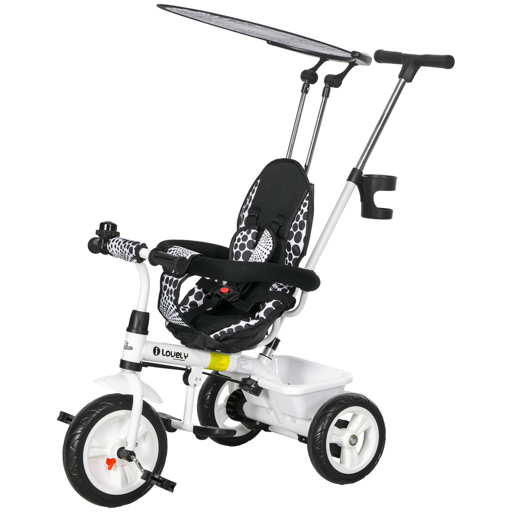 Tricycle pour enfants 6 en 1 avec guidon et auvent amovibles, blanc