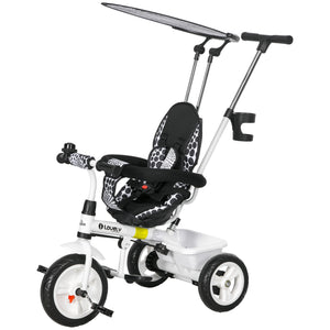 Tricycle pour enfants 6 en 1 avec guidon et auvent amovibles, blanc