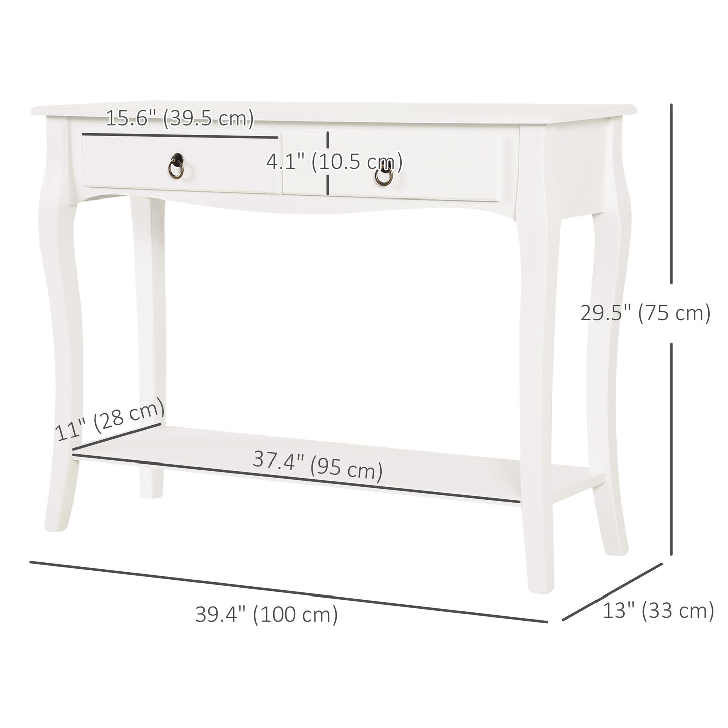 Console d'entrée moderne avec 2 tiroirs et étagère inférieure, pour salon, couloir, blanc ivoire