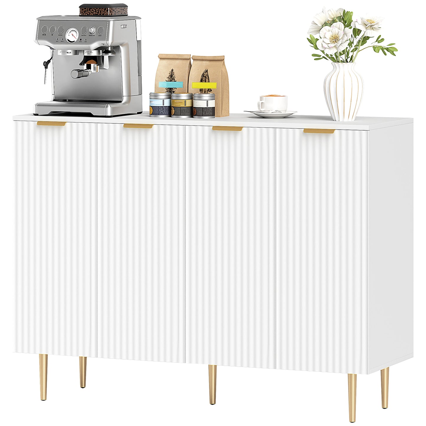 Meuble de rangement de cuisine moderne, buffet avec étagères réglables, blanc