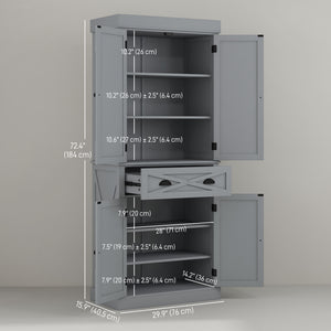 Meuble de rangement avec 4 portes, tiroir et étagères réglables, gris