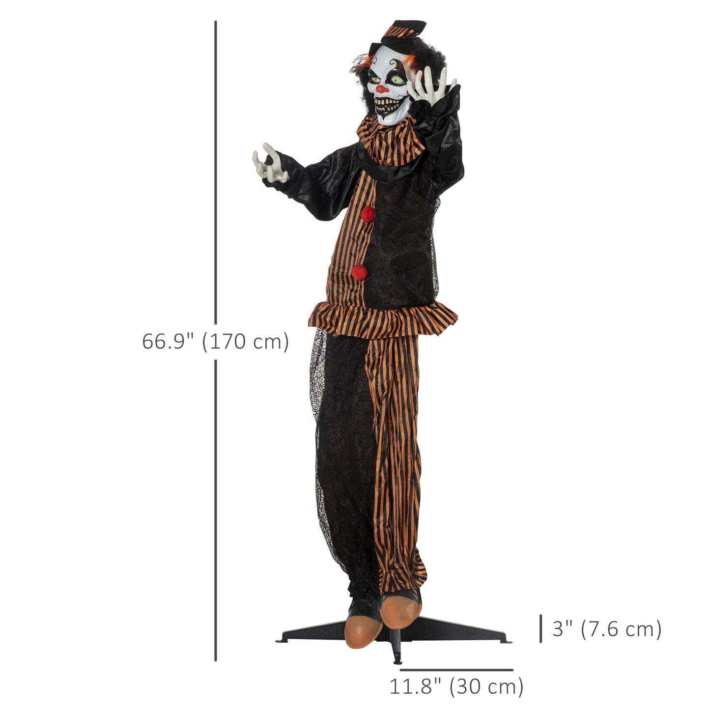 Clown grandeur nature 1,6 m, décoration d'Halloween d'extérieur avec yeux lumineux