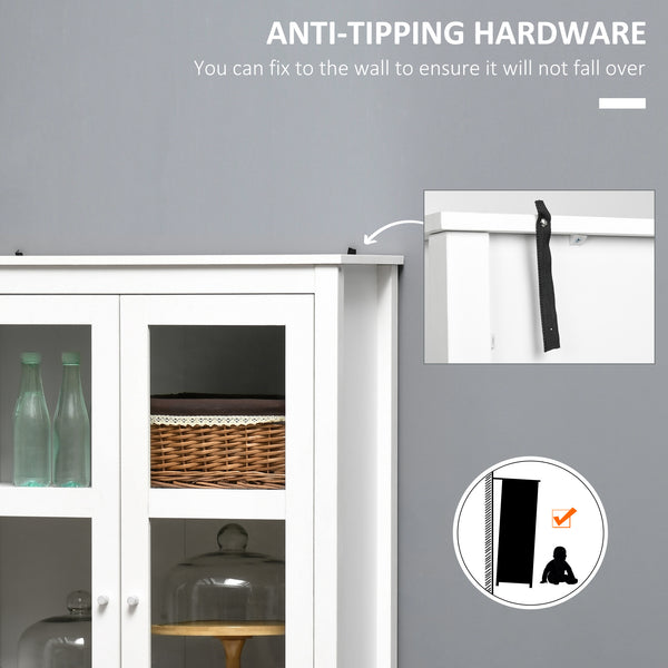 Meuble de rangement avec étagères à 3 niveaux, 2 tiroirs et portes vitrées, blanc