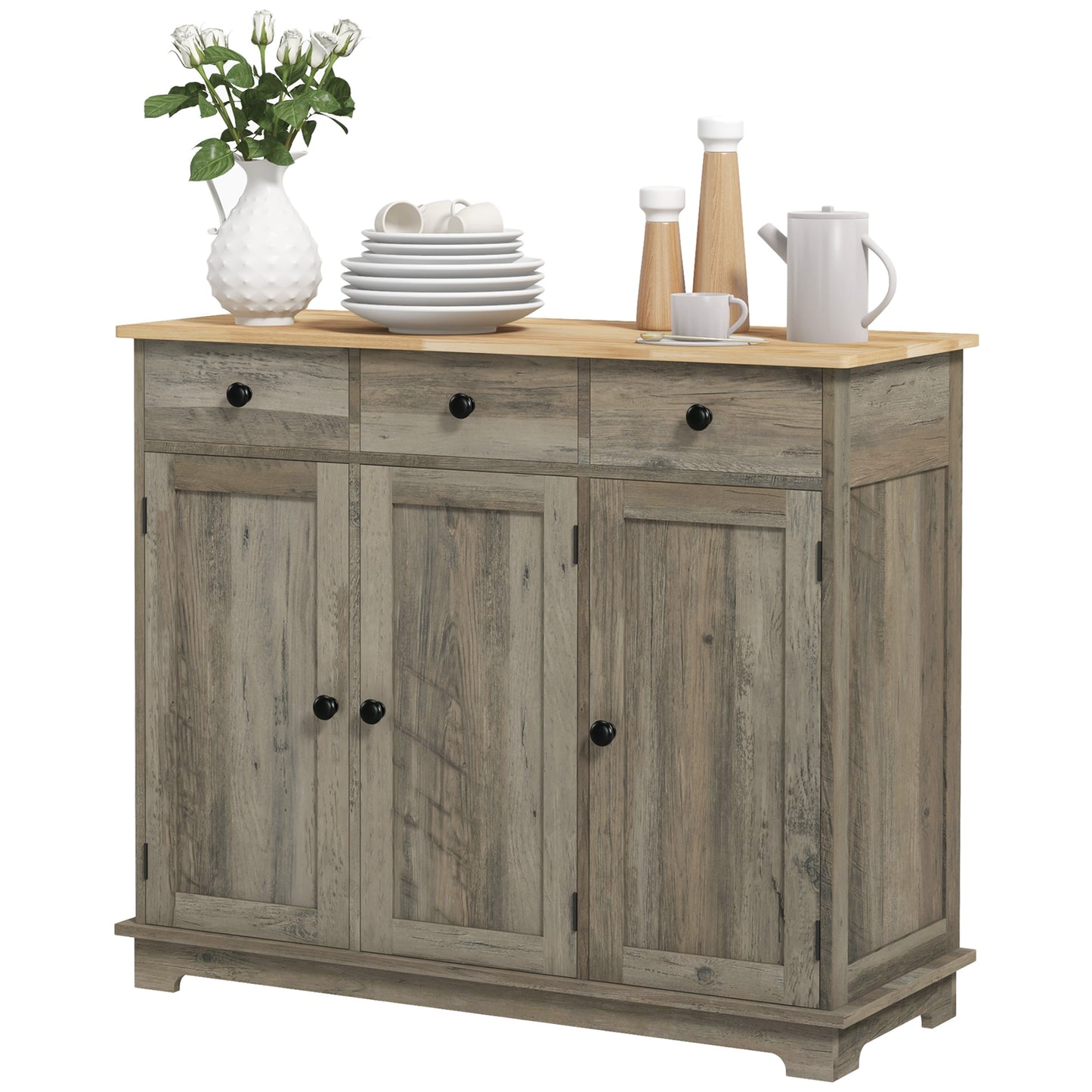 Buffet moderne avec rangements, tiroirs et étagères réglables pour salon, gris délavé