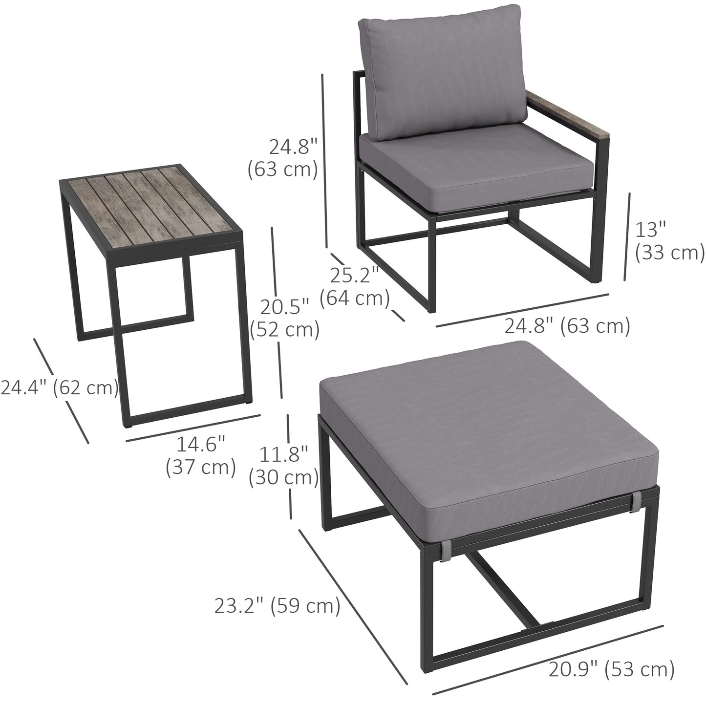 5-piece garden furniture set with ottomans, cushions and small sofa, grey