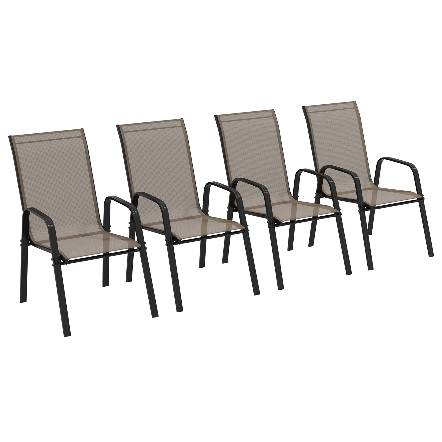 Outsunny Set of 4 Outdoor Dining Chairs, Sturdy Stackable Patio Chairs with Armrests for Balcony Garden, Grey