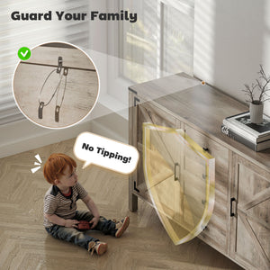 Buffet de style campagnard, avec plateau épais, 2 portes de grange, 4 tiroirs et 2 étagères réglables, gris