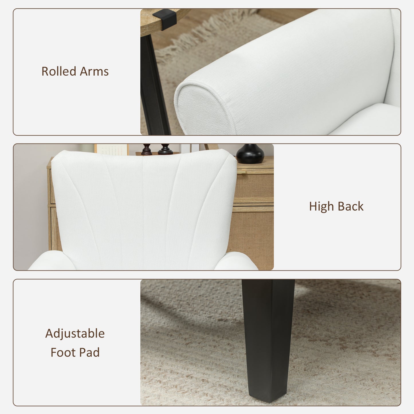 Fauteuil d'appoint moderne en tissu HOMCOM avec pieds en bois pour salon, chambre et bureau, blanc crème