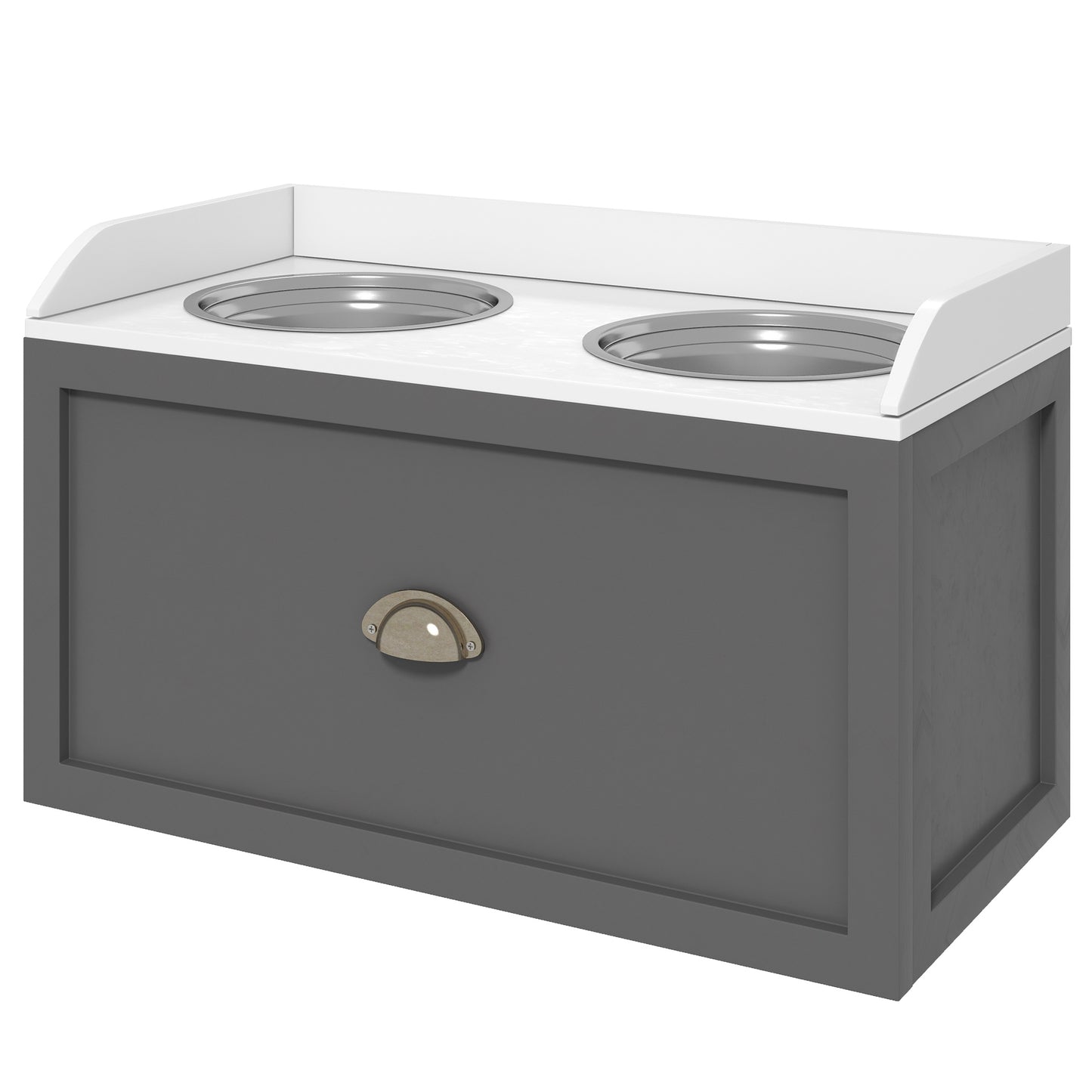 Gamelles surélevées avec tiroir de rangement avec 2 gamelles en acier inoxydable, gris