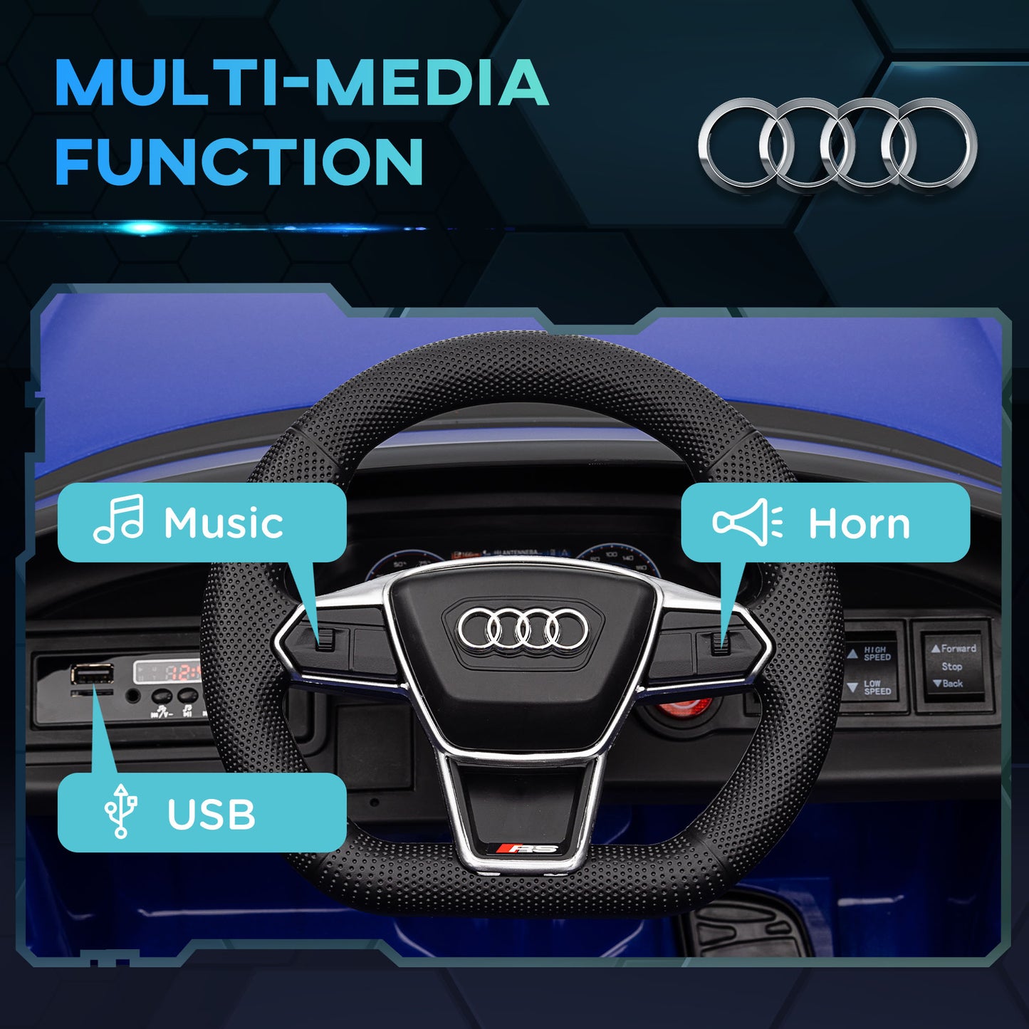 Voiture électrique pour enfants Aosom 12 V Audi RS e-tron GT, sous licence, avec télécommande, bleu marine