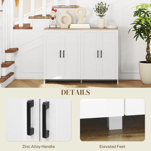 Buffet moderne avec 4 portes et étagères réglables, pour salle à manger, blanc