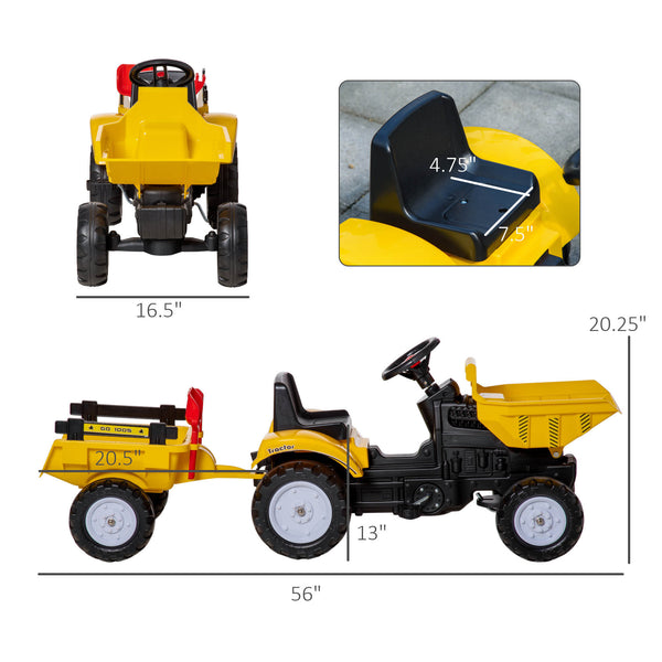 Pedal dump truck with removable trailer, yellow