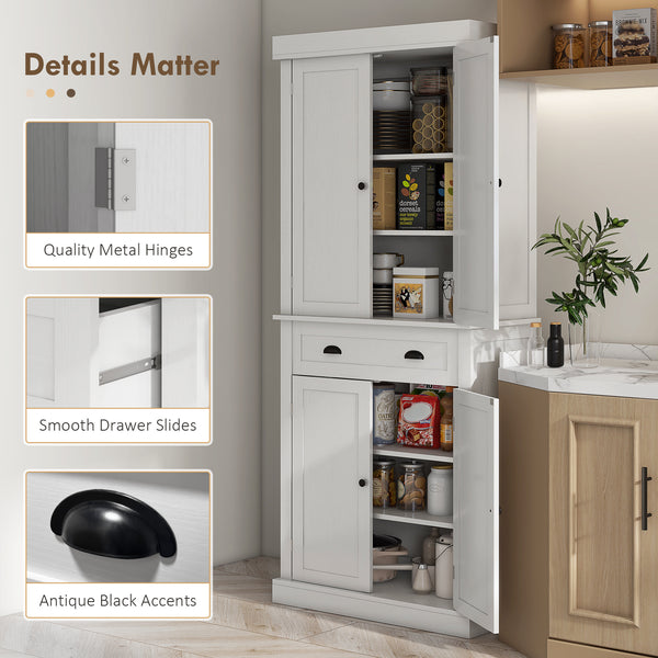 Armoire de cuisine haute avec tiroir et étagères réglables, blanche