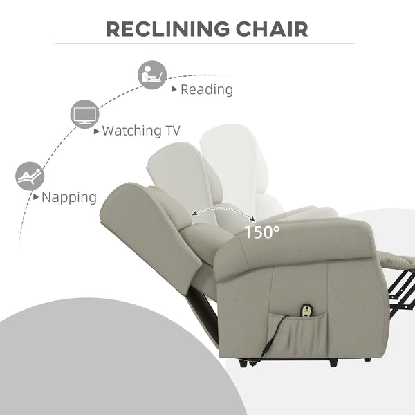 Fauteuil releveur à oreilles inclinable électrique avec repose-pieds, blanc crème