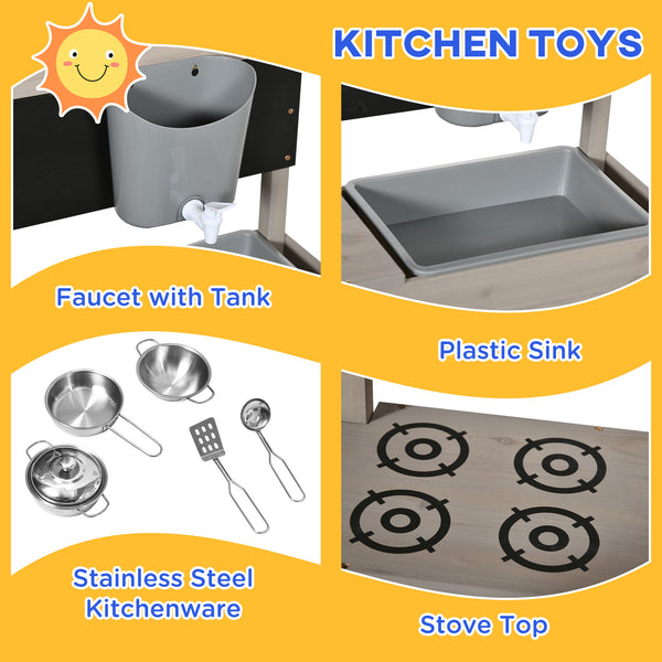 Bac à sable avec couvercle, cuisine, jouets, siège et rangement, gris
