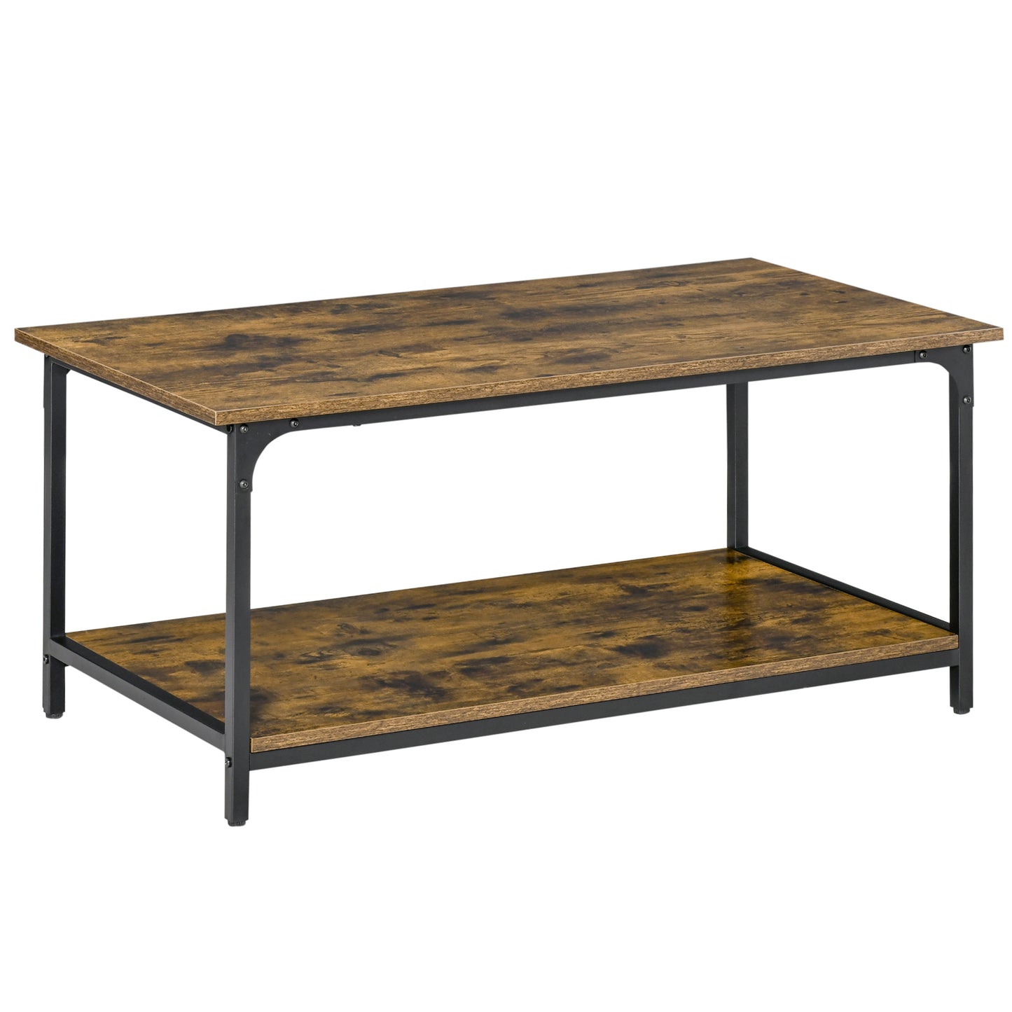 Table basse industrielle avec étagère de rangement pour salon, marron rustique