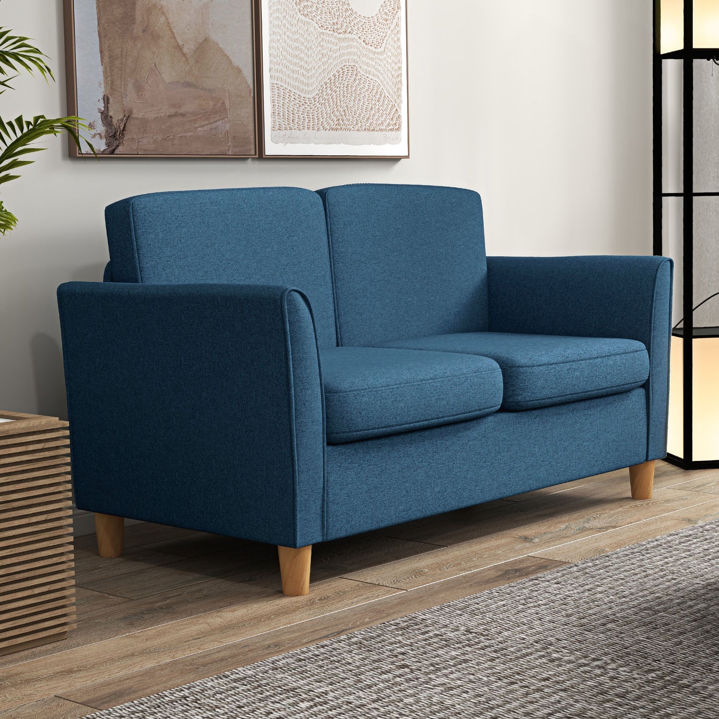 HOMCOM 2 Seater Sofa with Armrests and Wooden Legs for Living Room, Bedroom, Blue