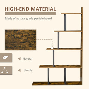Bibliothèque industrielle à 5 niveaux en bois, Marron rustique