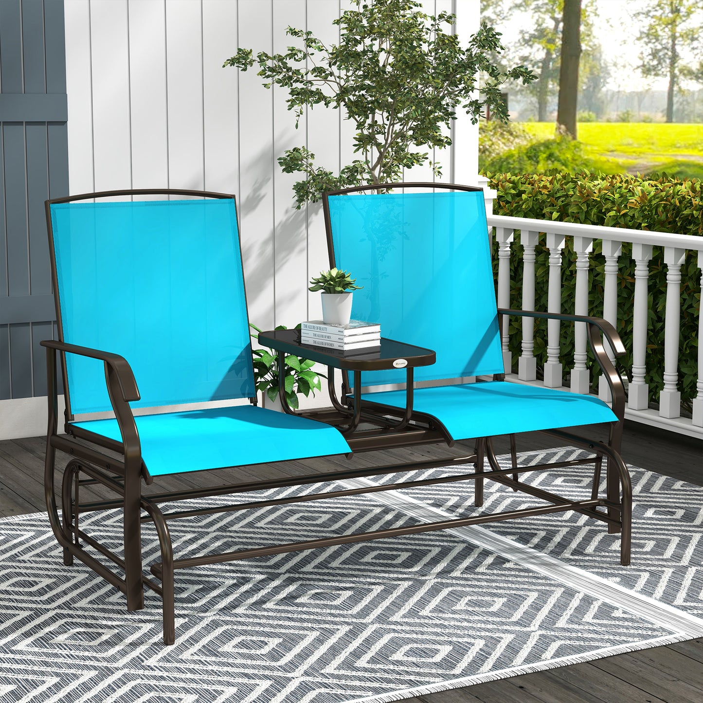 Fauteuil à bascule pour 2 personnes, banc de jardin, bleu