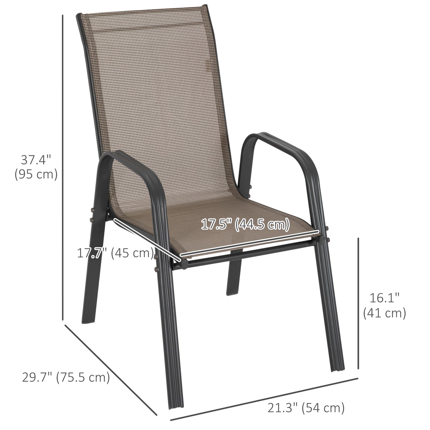 Outsunny Set of 4 Outdoor Dining Chairs, Sturdy Stackable Patio Chairs with Armrests for Balcony Garden, Grey