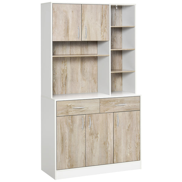 Buffet de cuisine avec rangement multiple, blanc et beige
