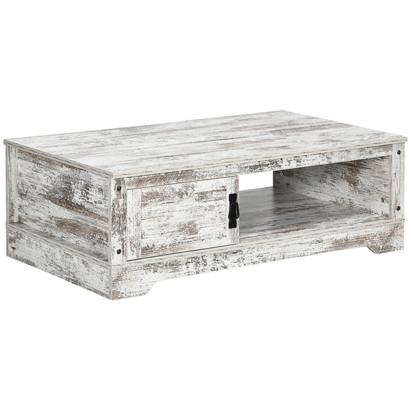 Table basse de style vintage avec armoire, compartiments de rangement ouverts, blanc