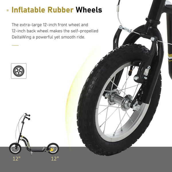 Trottinette à roues gonflable à double frein, roue avant de 30 cm, noire