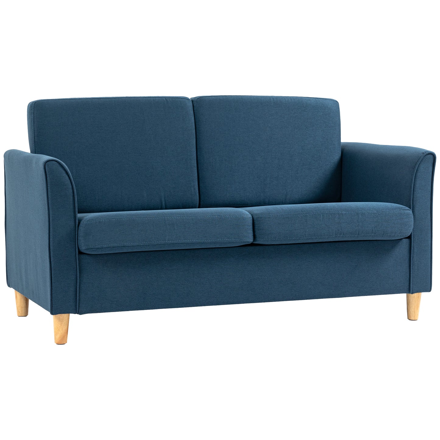 HOMCOM 2 Seater Sofa with Armrests and Wooden Legs for Living Room, Bedroom, Blue