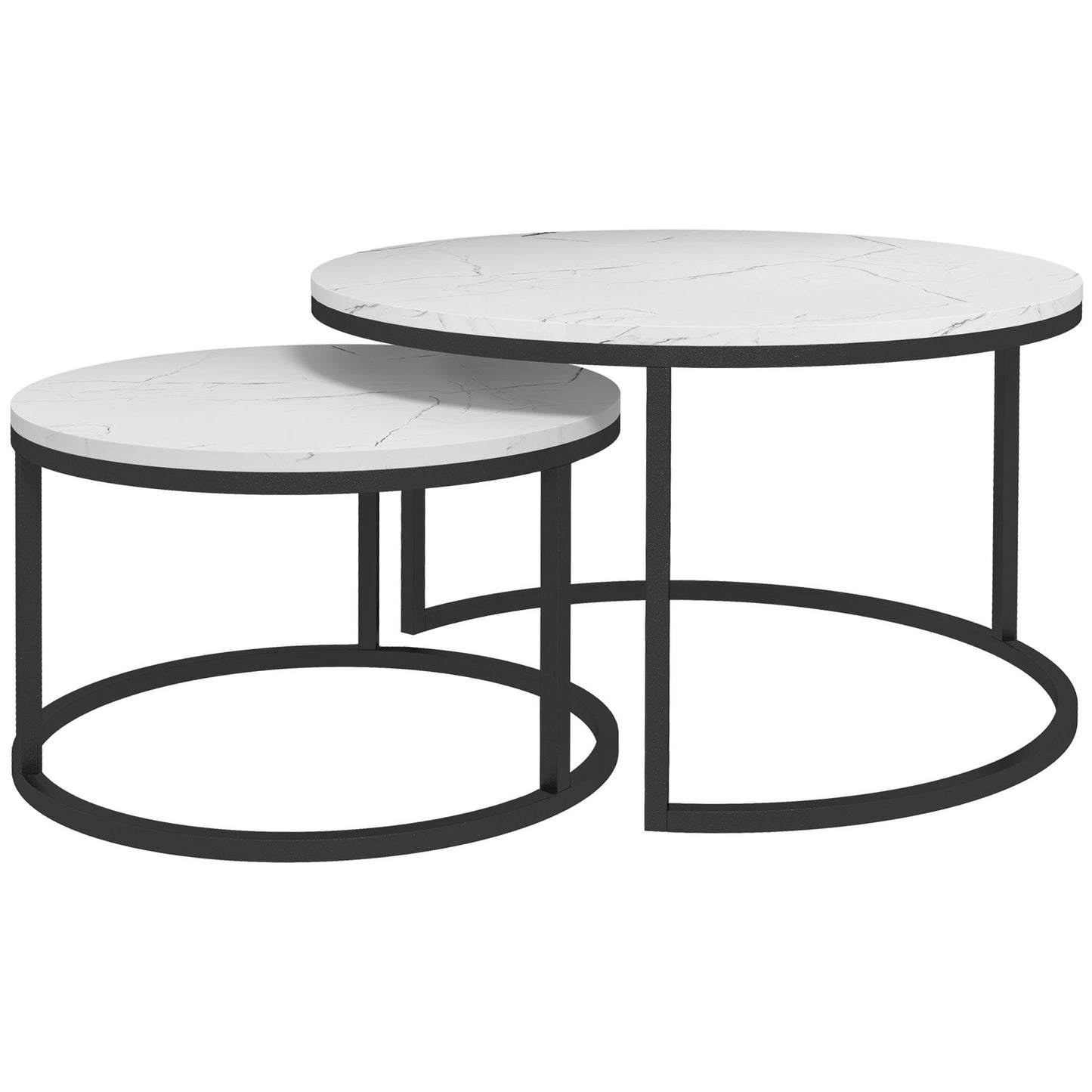 Lot de 2 tables basses modernes avec base en métal, imitation marbre blanc