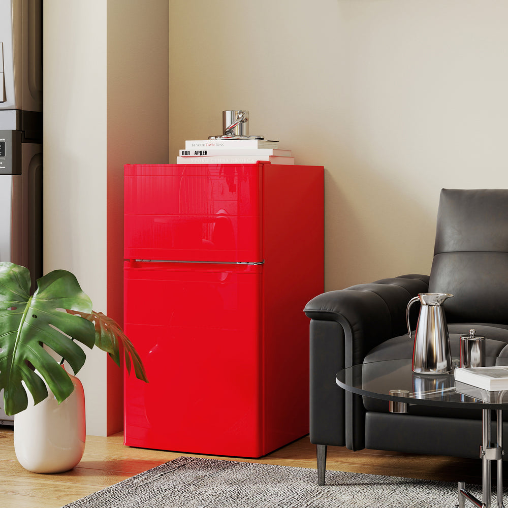 Réfrigérateur compact 3,2 pi³, mini-réfrigérateur avec congélateur, étagères réglables et portes réversibles, rouge