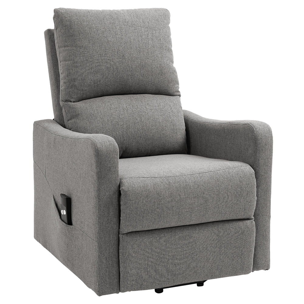 Fauteuil inclinable électrique relevable en tissu avec télécommande et poche latérale, gris