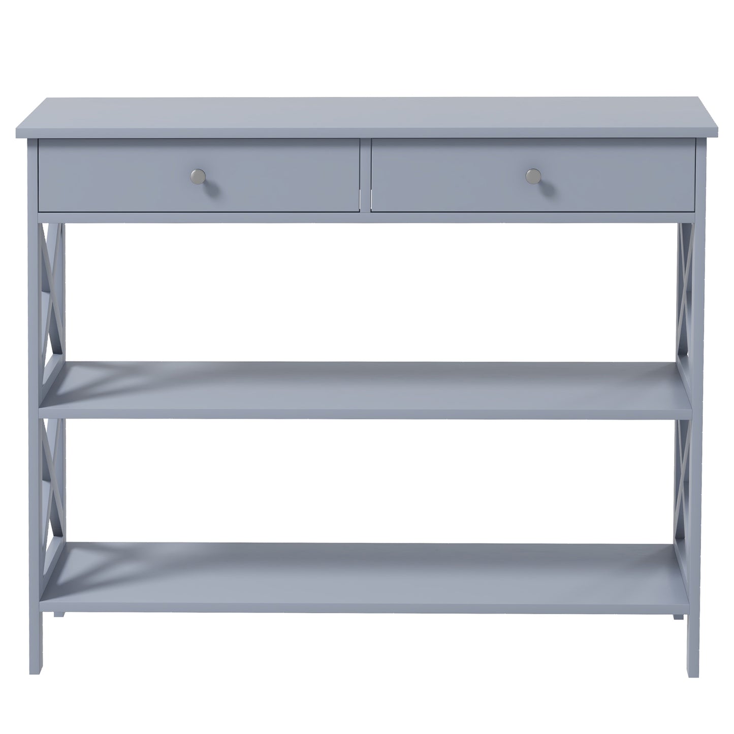 Console d'entrée moderne avec 2 tiroirs et 2 étagères, table de canapé pour salon, couloir, gris