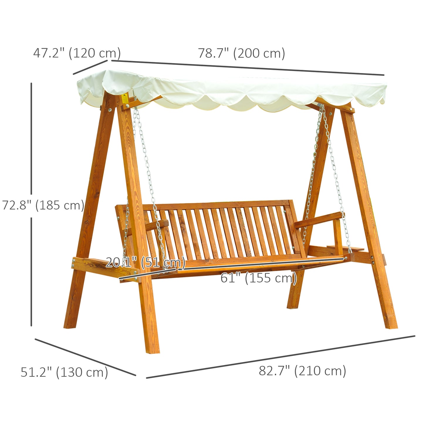 Swing Seat with Canopy, Outdoor Wooden Bench for Garden, Poolside and Backyard