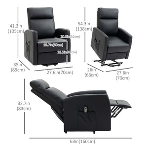 Fauteuil inclinable releveur électrique avec télécommande et poche latérale, noir