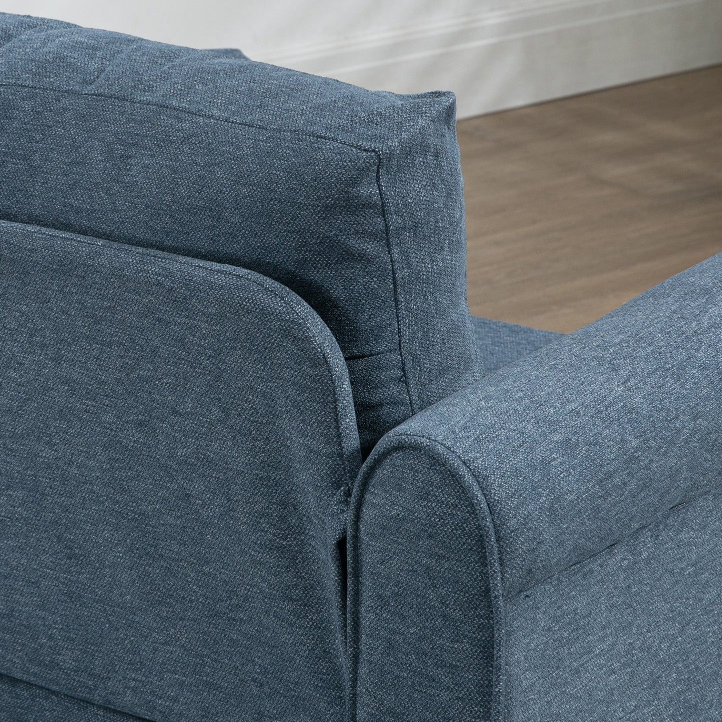 Fauteuil d'appoint rembourré avec accoudoirs roulés, pieds en bois d'hévéa en forme de gourde, bleu foncé